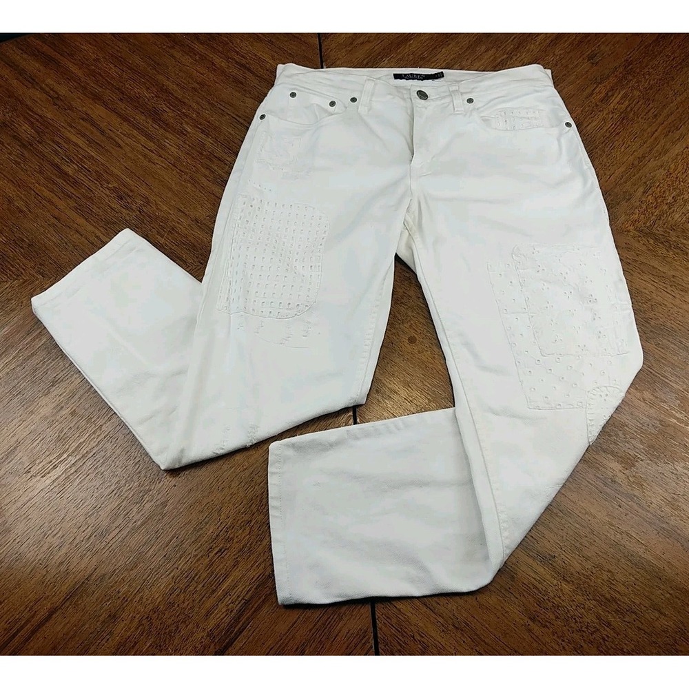 Lauren Ralph‎ Lauren Women's Pants Size 4 White Patchwork Tapered High Waisted